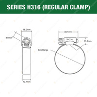 Tridon 316 Stainless Steel Regular Hose Clamps 21mm - 38mm Perforated Pack of 20