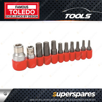 Toledo Bit Set 11 pcs - with Nine Torx Bits 1/4" & 3/8" Square Drive Bit Holder