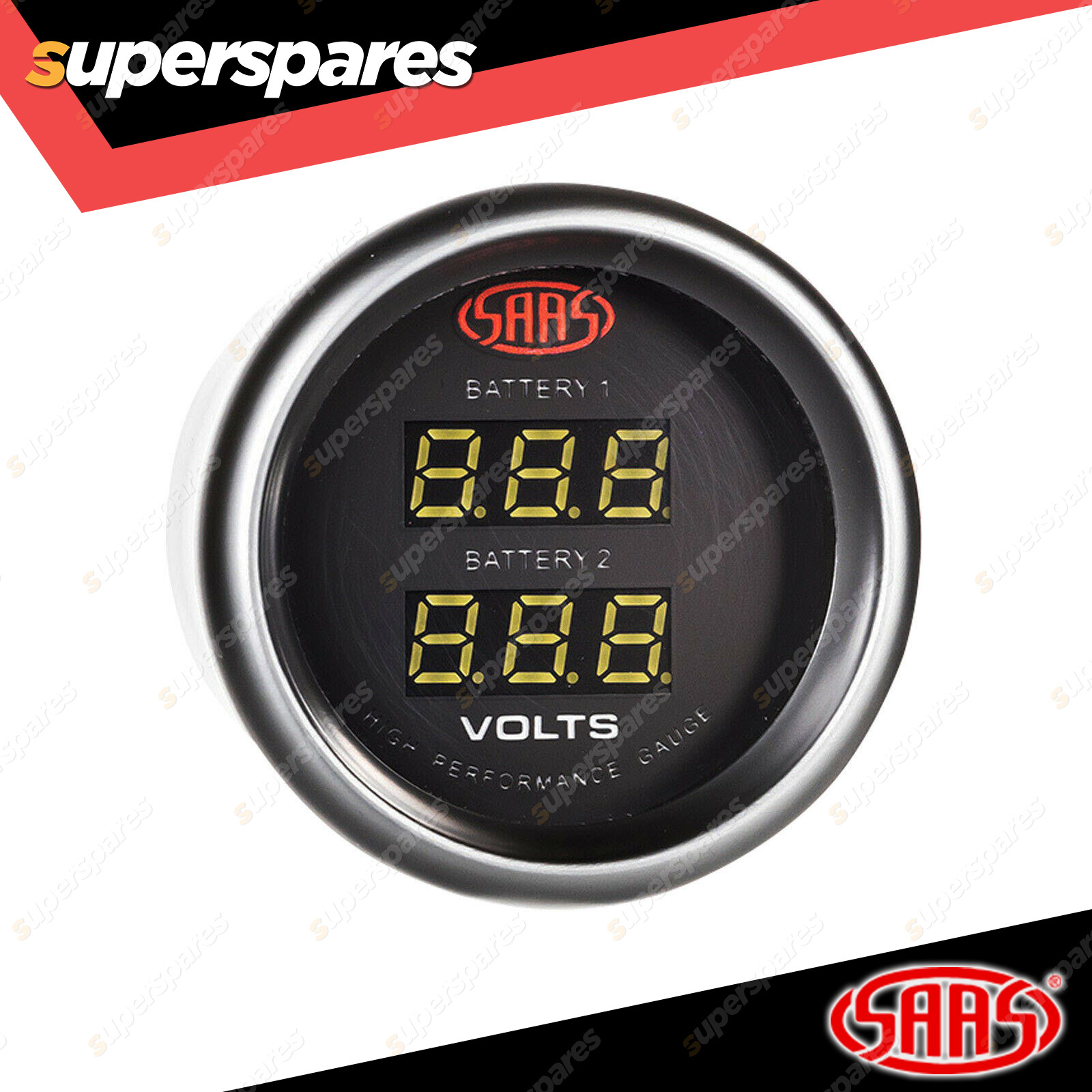 SAAS Digital Dual Battery Voltage Gauge 8v18v 52mm Black Muscle Series