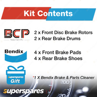F + R BCP Brake Rotors Drums Bendix Pads Shoes for Holden Commodore VL VB VC VH