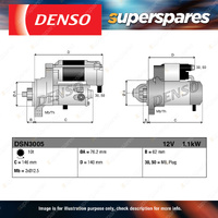 Denso New Starter Motor 12 Volts 1.1KW Number of Teeth 10 Anticlockwise Rotation