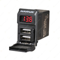2 x Narva 12/24 Volt Dual USB Charger with LED Volt/Amp Meters Blister Pack