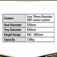 PK Tool Height Adjustable Mechanics Seat - Large 130kg Weight Capacity