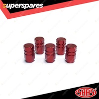 SAAS Tyre Valve Stem Caps Red 2 Groove Wheel Tire Covers - in a Pack of 5