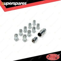 SAAS Wheel Nuts Small Diameter 6 Spline 12 x 1.25 with Spare Key Pack of 10