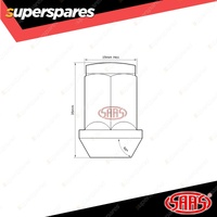 SAAS Wheel Nuts Acorn Bulge 1/2 Inch Black Finish 35mm Length Pack of 20