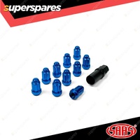 SAAS Wheel Nuts Small Diameter 6 Spline 1/2 Inch Blue with Spare Key Pack of 10