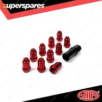 SAAS Wheel Nuts Small Diameter 6 Spline 12 x 1.25 Red with Spare Key Pack of 10