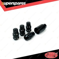 SAAS Lock Nuts Splined Acorn Bulge 44mm 14mm x 1.5 Black Chrome Finish Pack of 4