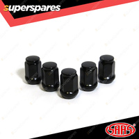 SAAS Wheel Nuts Flat Head Bulge 1/2" Black Finish 35mm Length - in a Pack of 5
