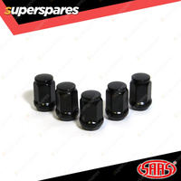 SAAS Wheel Nuts Flat Head Bulge 12 x 1.50 Black Finish 35mm Length Pack of 5