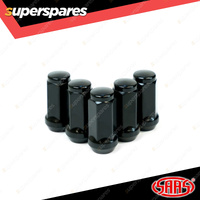 SAAS Wheel Nuts Flat Head Bulge 14 x 1.5 Black Finish 45mm Length Pack of 5