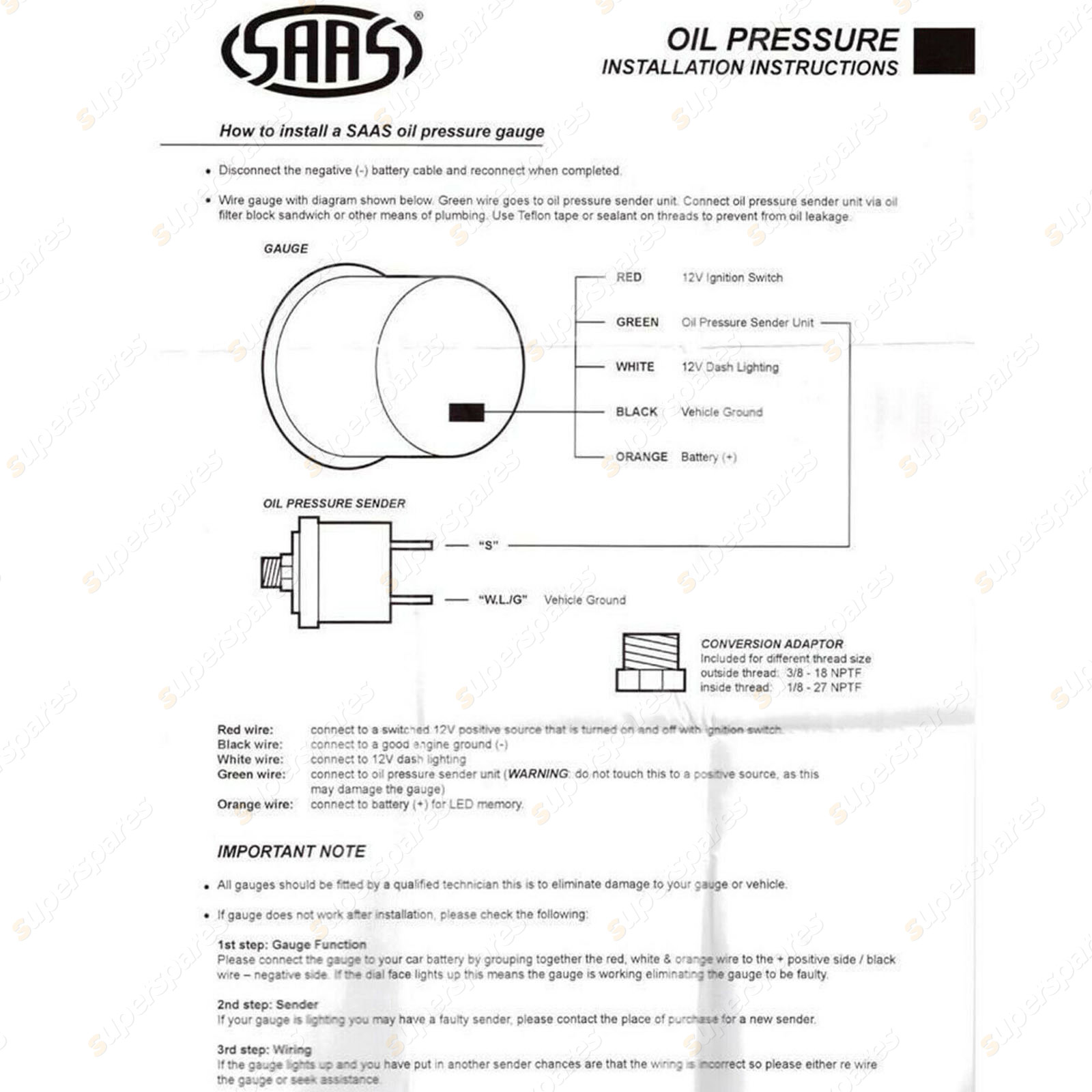 SAAS Oil Pressure Gauge 0140 psi 52mm 2" White Face Muscle Series