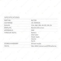 Projecta 12V Digital Car Battery Tester Analyser Suit for 40-2000CCA