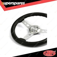 SAAS Steering Wheel 14 Inch Leather Retro Satin Sheen 3 Alloy Spokes