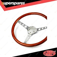 SAAS Steering Wheel 15 Inch Wood Classic Brushed Alloy Spokes With Holes