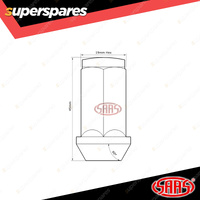 SAAS Wheel Nuts Flat Head Bulge 14 x 1.5 Black Finish 45mm Length Pack of 5