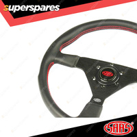 SAAS Steering Wheel Leatherette 14 inch Black Spoke Red Euro Stitching ADR