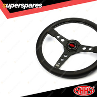 SAAS Steering Wheel Leatherette 14 inch Retro Black Spoke White Stitching ADR