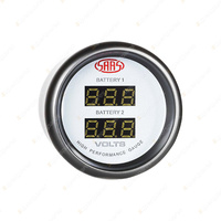 SAAS Digital Dual Battery Voltage Gauge 8v-18v 52mm White Muscle Series
