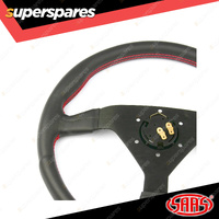 SAAS Steering Wheel Leatherette 14 inch Black Spoke Red Euro Stitching ADR