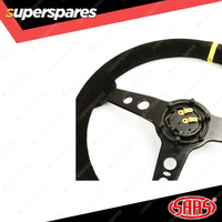 SAAS Steering Wheel Suede 14 inch Retro Black Spoke + Indicator ADR Compliant
