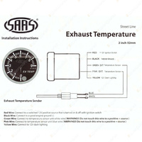SAAS Exhaust Temp Gauge 0 Degree - 900 Degree 52mm Black Face Street Series