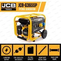 JCB Tools 3.6Kw Petrol Generator With Wheel Kit Aus - Heavy-Duty Construction