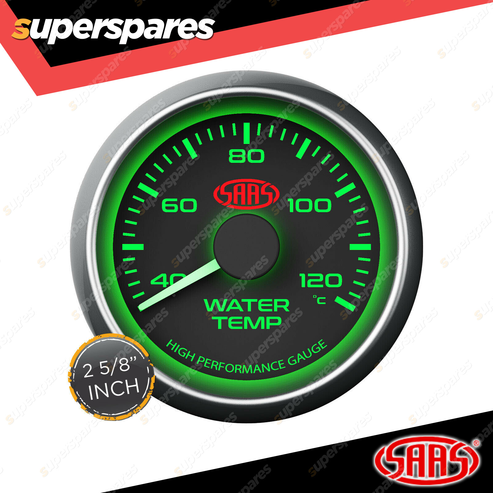 SAAS Water Temp Gauge 40 Degree 120 Degree 66mm 25/8" Black Muscle