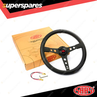 SAAS Steering Wheel Leatherette 14 inch Retro Black Spoke White Stitching ADR