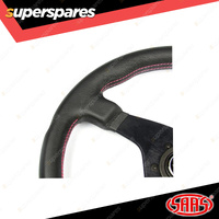 SAAS Steering Wheel Leather Lusso 350mm Contoured Grip Black Aluminium Spokes