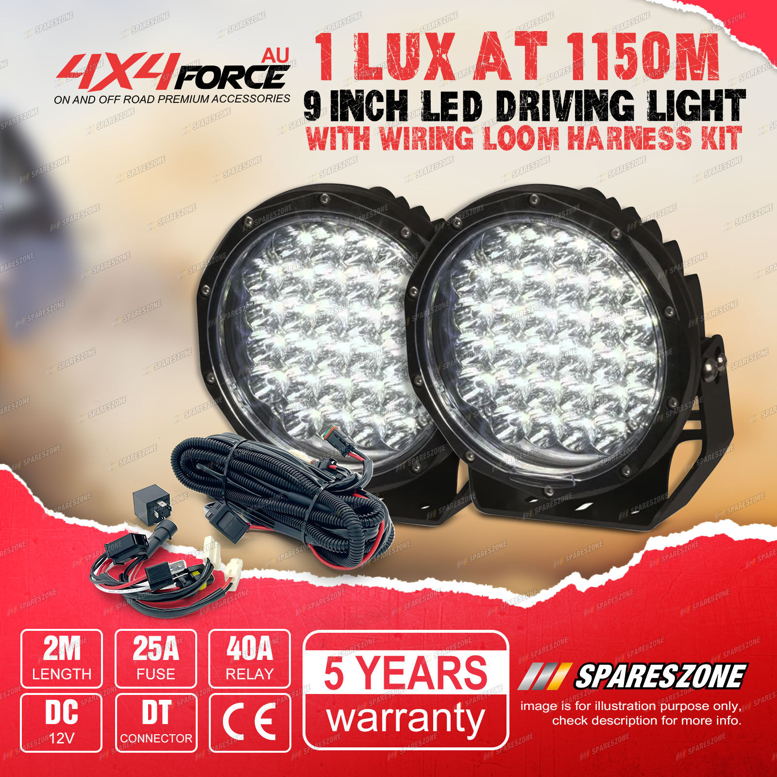 9 Inch LED Round Driving Lights Offroad Headlight + Wiring Loom Harness