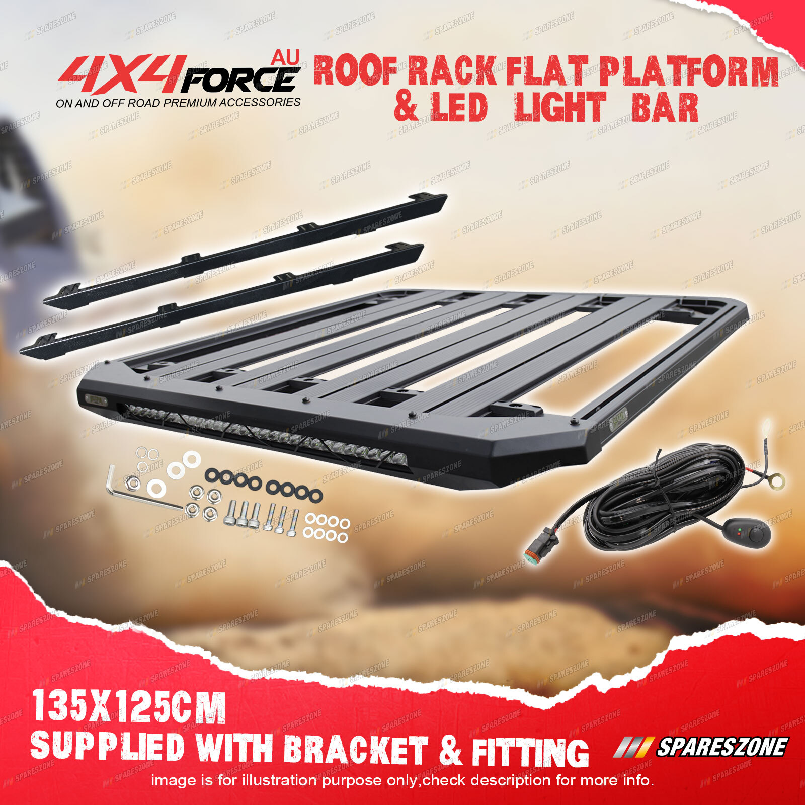 4X4FORCE 135x125cm Roof Rack Flat Platform & LED Light Bar for Ford ...