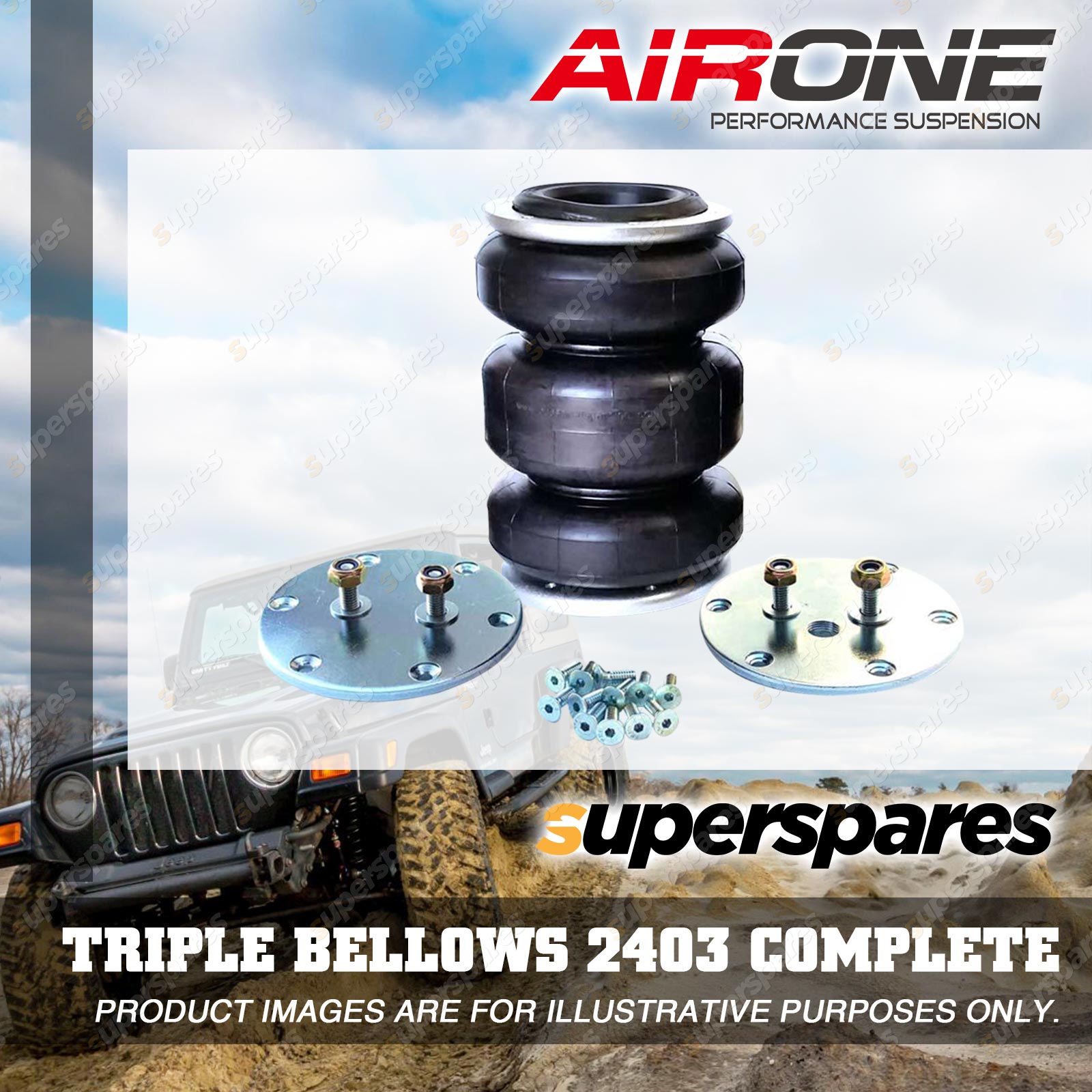1 x Brand New Airone Suspension Load Assist Air Bag 2403 Triple Bellows