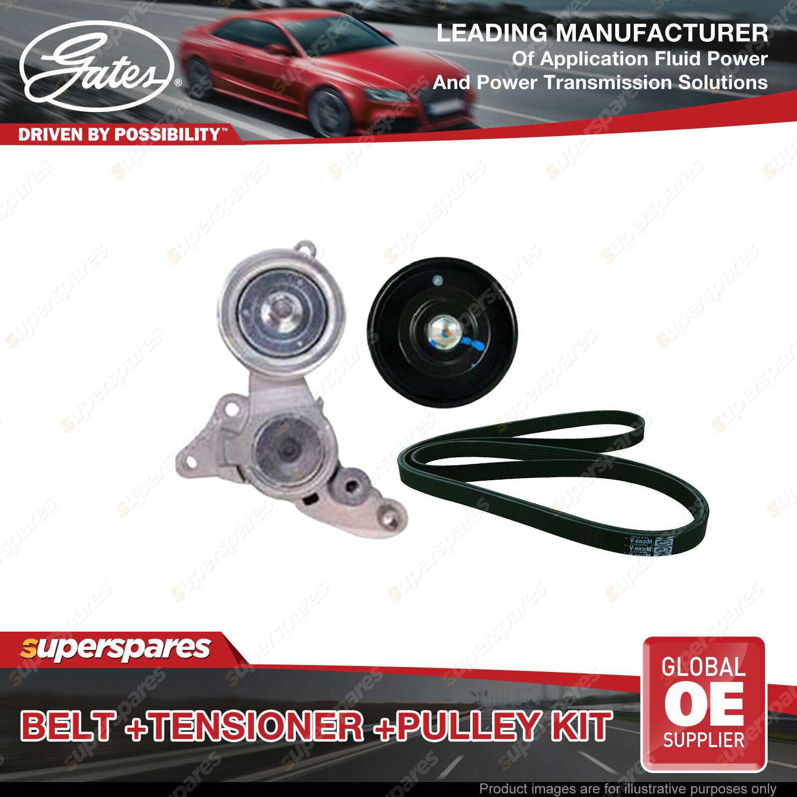 Gates Belt & Tensioner & Pulley for Toyota Hilux KUN126 KUN16 KUN26 3.0L