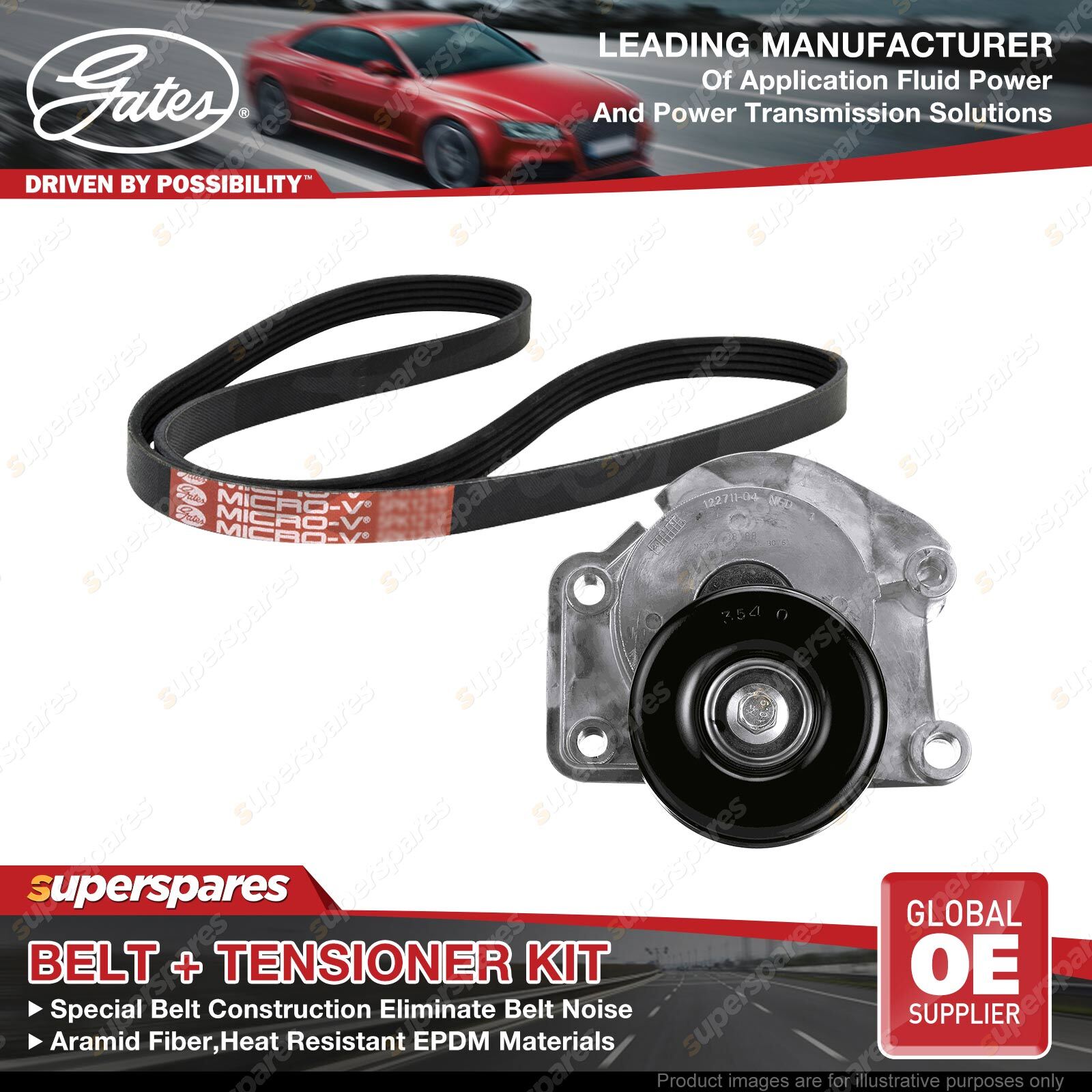 Gates Belt & Tensioner Kit for Toyota Landcruiser 100 UZJ100 4.7L 173kW