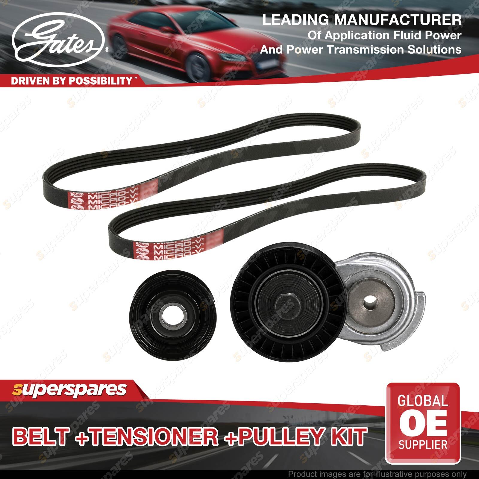 Gates Belt & Tensioner & Pulley Kit for Nissan NP300 D23T 2.3L 2015ON