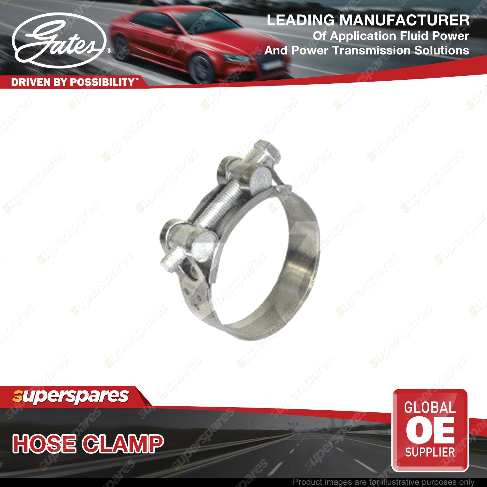 Gates 3235mm Heavy Duty TBolt Hose Clamps Stainless Steel Pack of 10