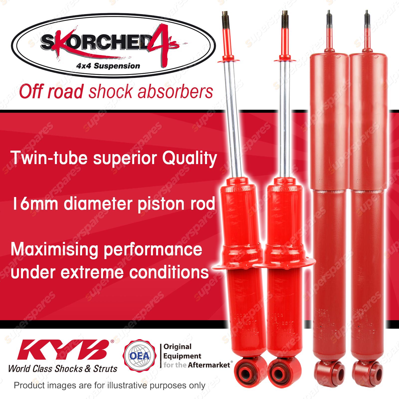 F + R KYB SKORCHED 4'S HD 4WD Shock Absorbers for TOYOTA Hilux
