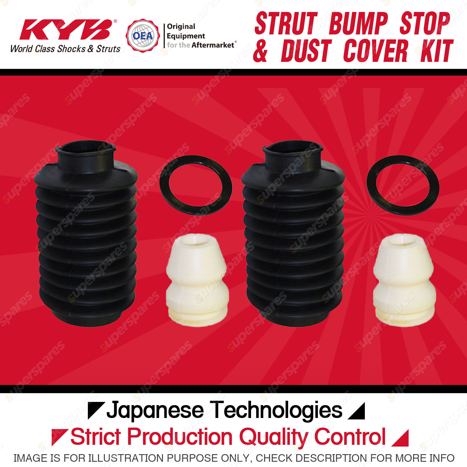 2x Front KYB Bump Stops + Dust Covers for Subaru Impreza GC GF Sedan