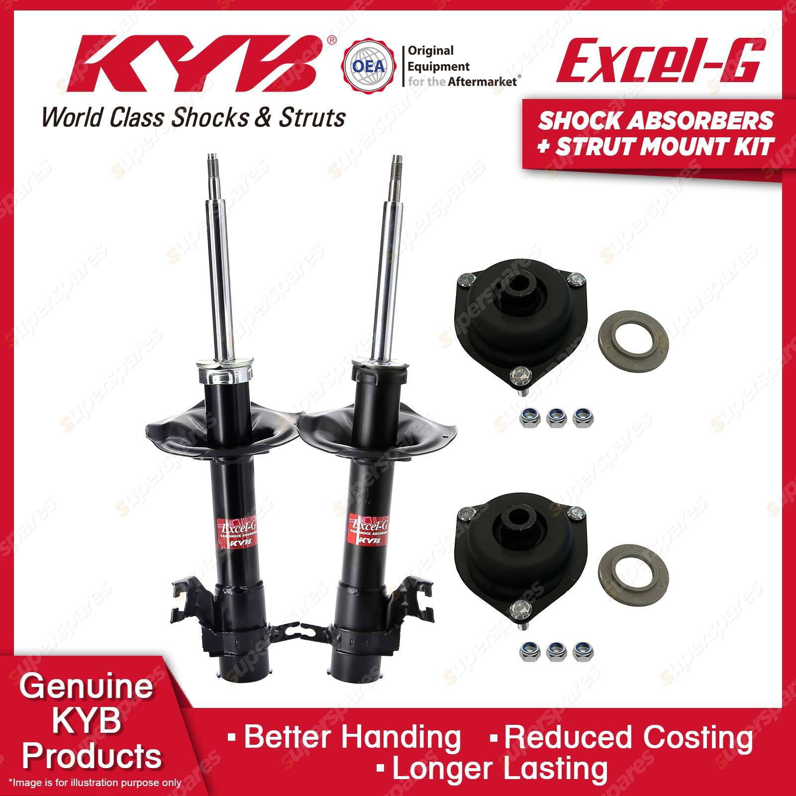 Pair Front KYB Shock Absorbers + Strut Top Mount Kit for Nissan Pulsar