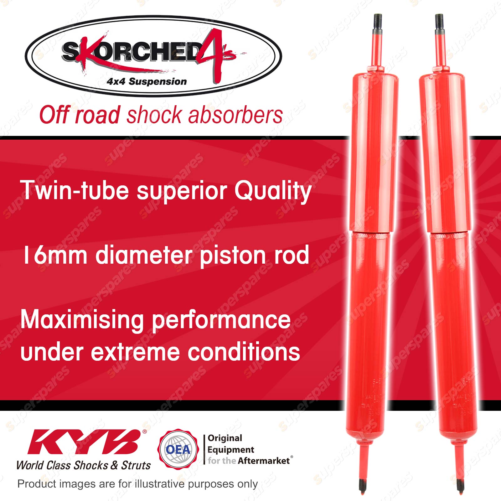 2x Front KYB SKORCHED 4'S Shock Absorbers for Nissan Patrol Y60 GQ Y61