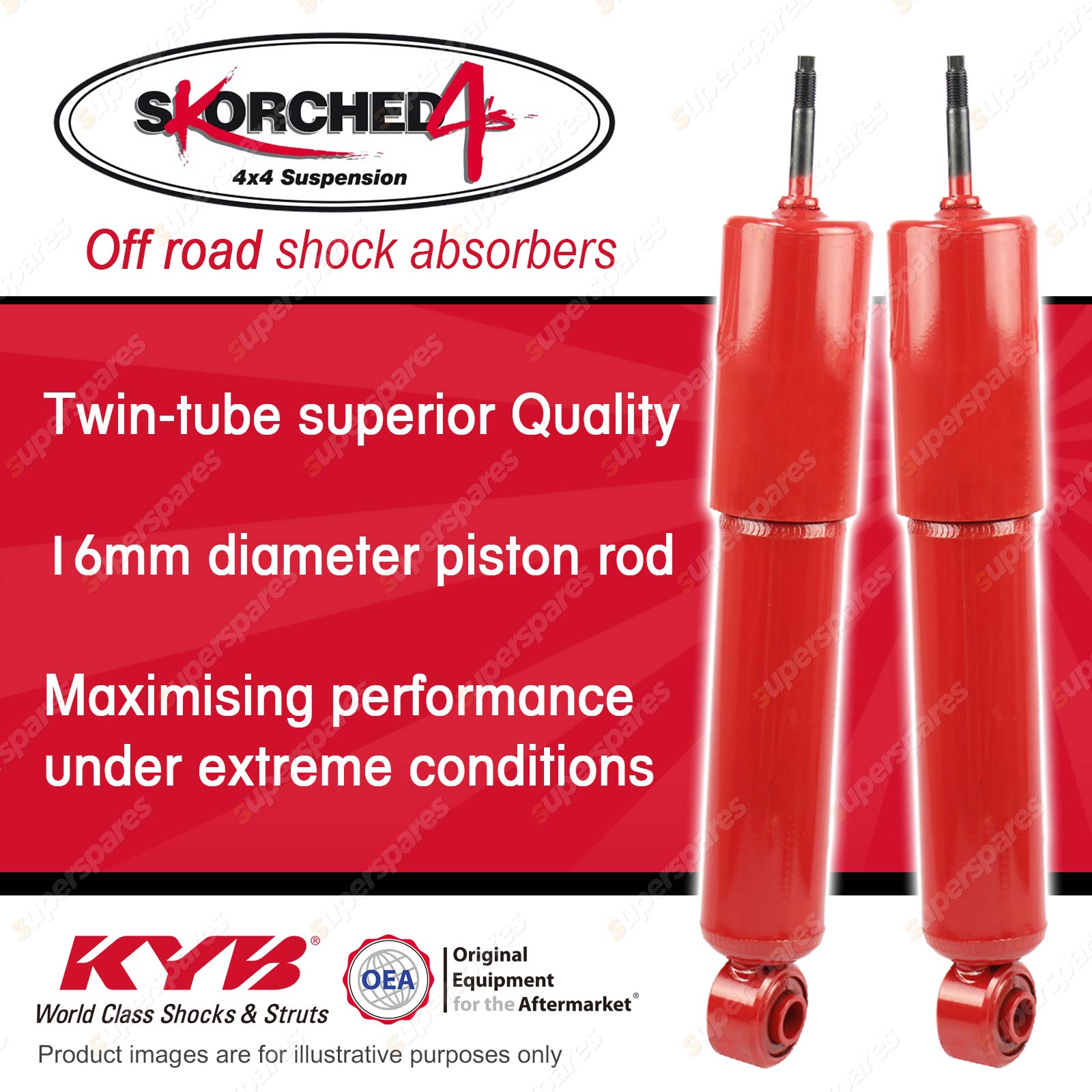Front KYB SKORCHED 4'S Shock Absorbers for TOYOTA Hilux LN107 LN111