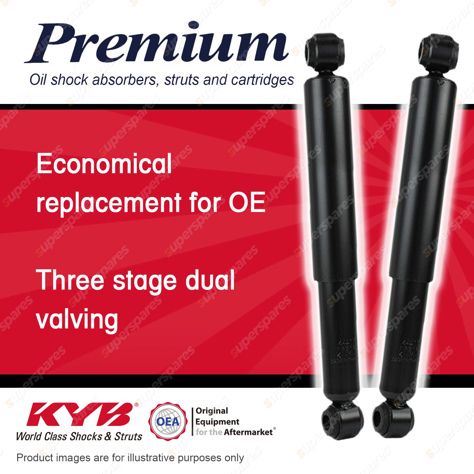 2x Rear KYB Premium Shock Absorbers for Toyota Coaster BB 40 50 58