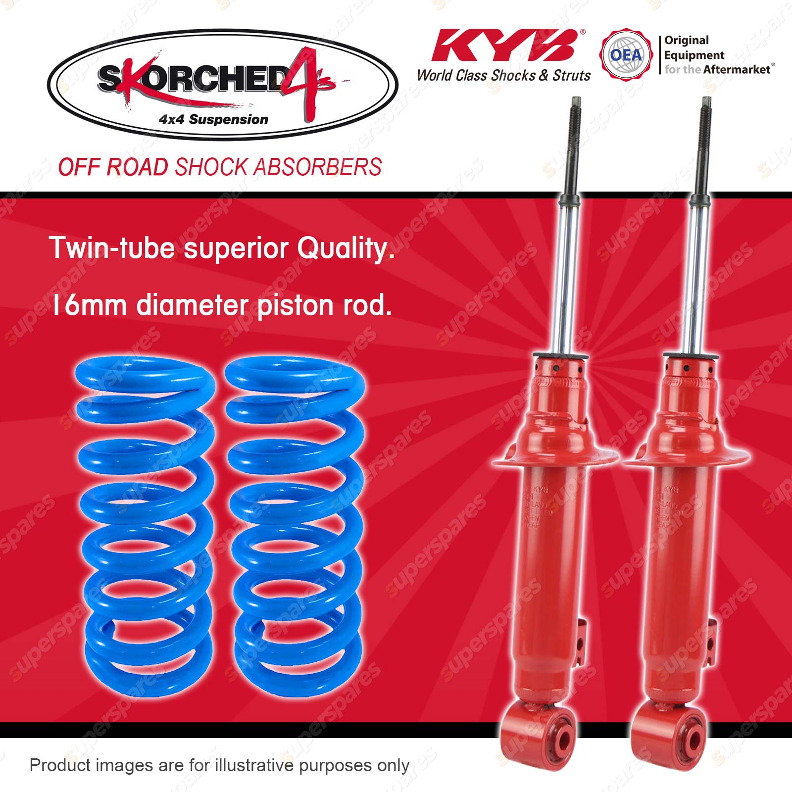 Front KYB SKORCHED 4'S Shocks Raised Coil Springs for MITSUBISHI Triton