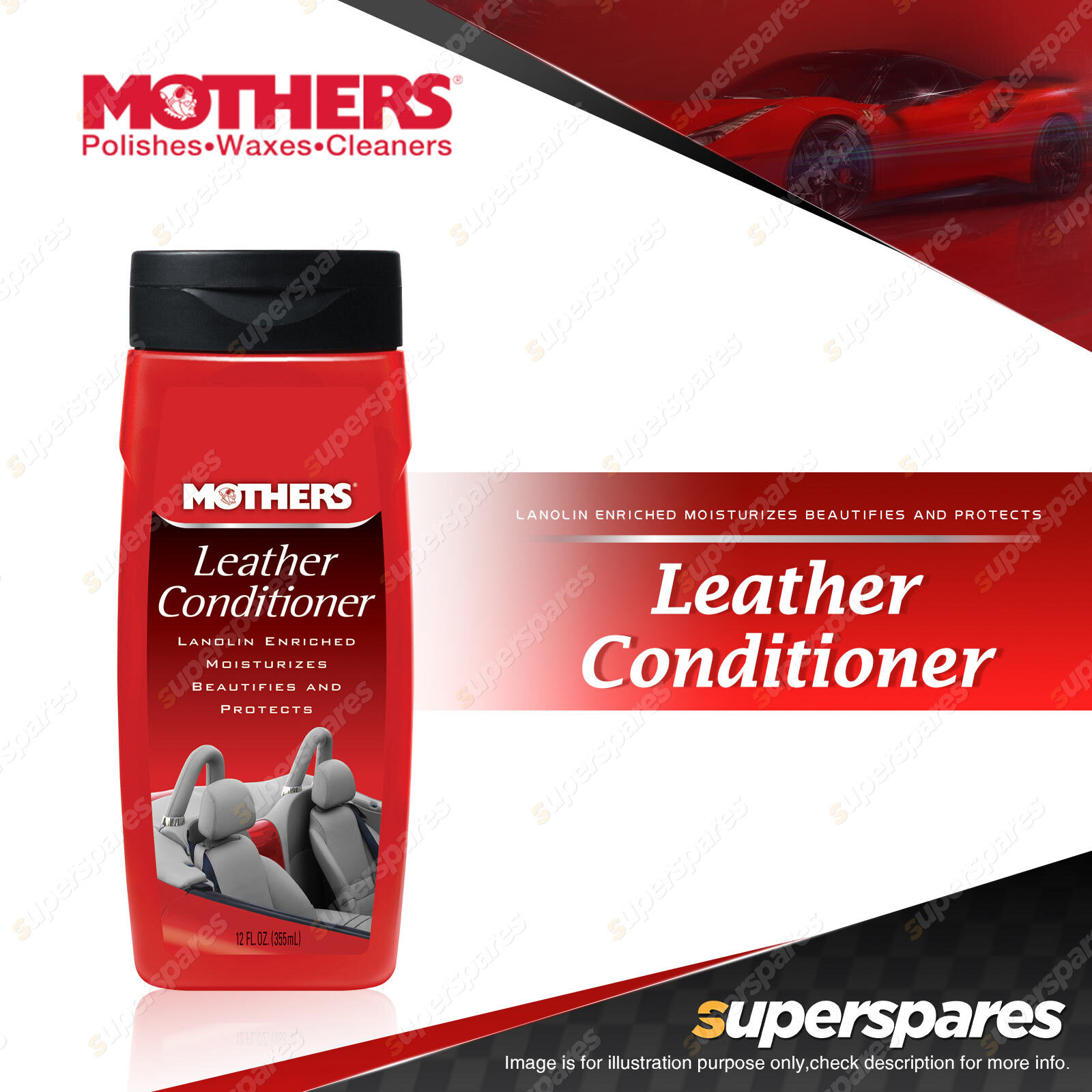 Mothers 355ML Leather Conditioner for car interior Lanolin Moisturizer