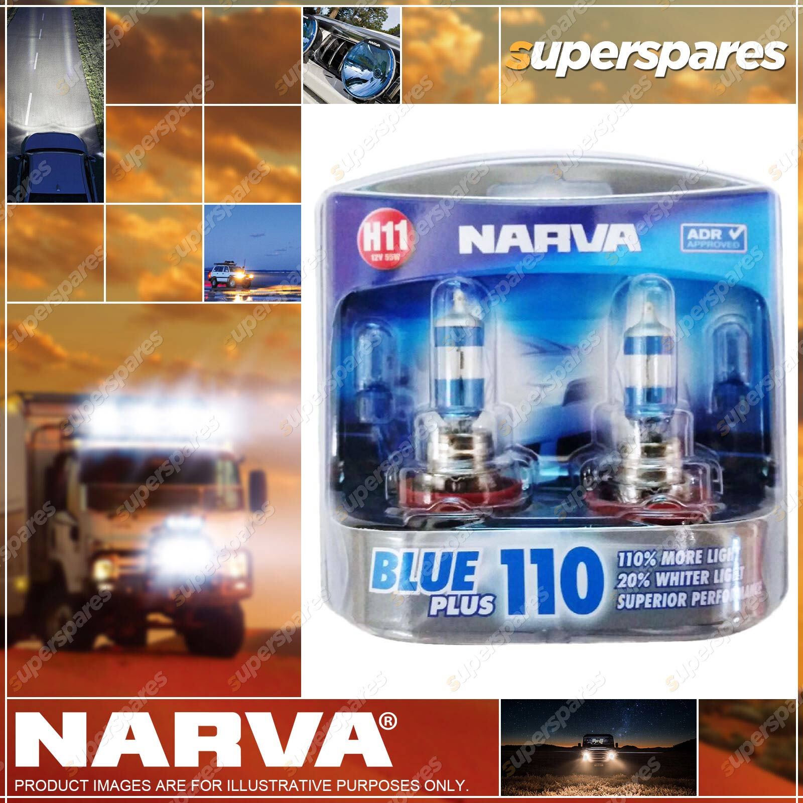 Narva H11 Performance Halogen Headlight Globes 12 Volt 55W Blue