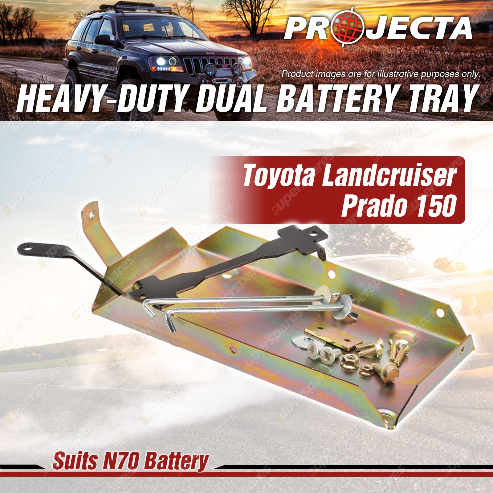 Projecta Dual Battery Tray for Toyota Prado 120 Diesel 1KDFTV 3.0L TD
