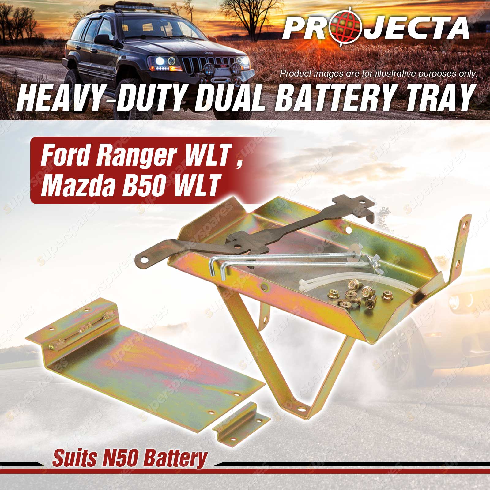 Projecta Dual Battery Tray for Mazda BT50 2.5L 3.0L Auto 20072011