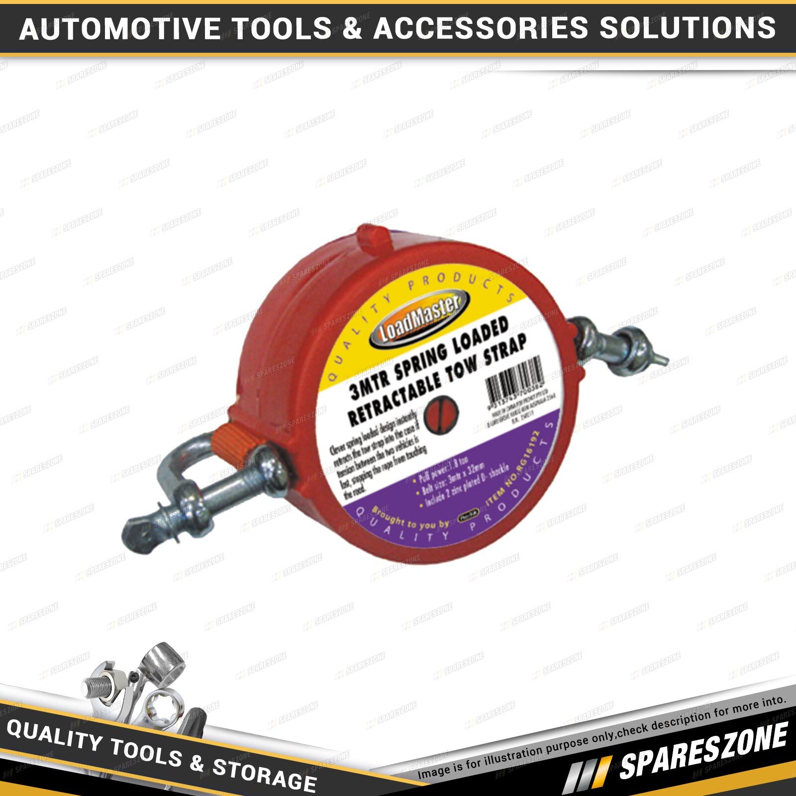 Loadmaster Retractable Tow Rope 32mm x 3Mtr 1.8 Ton Clever